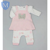 Baby Girls 3pc Pink Marl Fleece Dress Top All Over Print Trouser Forest Friends (WF1715) (Baby Girls Fashionwear) Mansuri